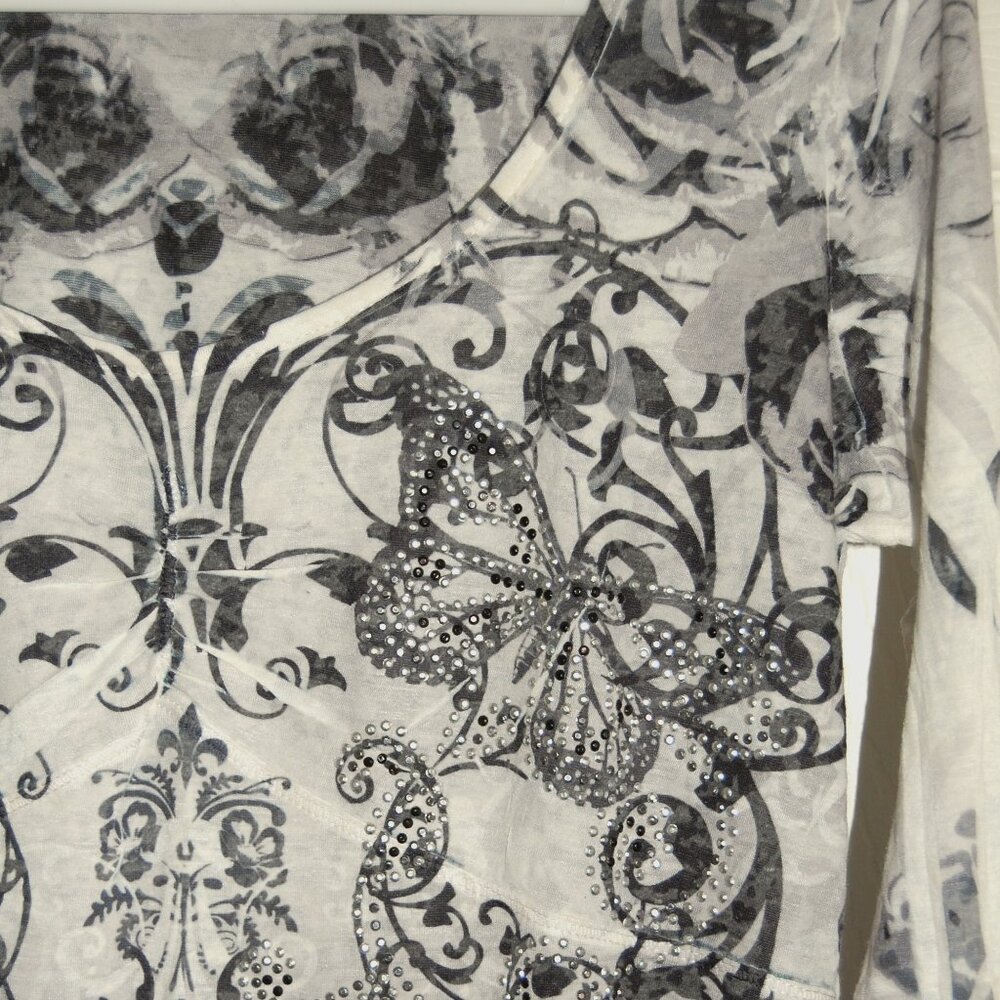 NWOT One World Women M Butterfly Studded Blouse, Long Sleeve - Picture 5 of 8